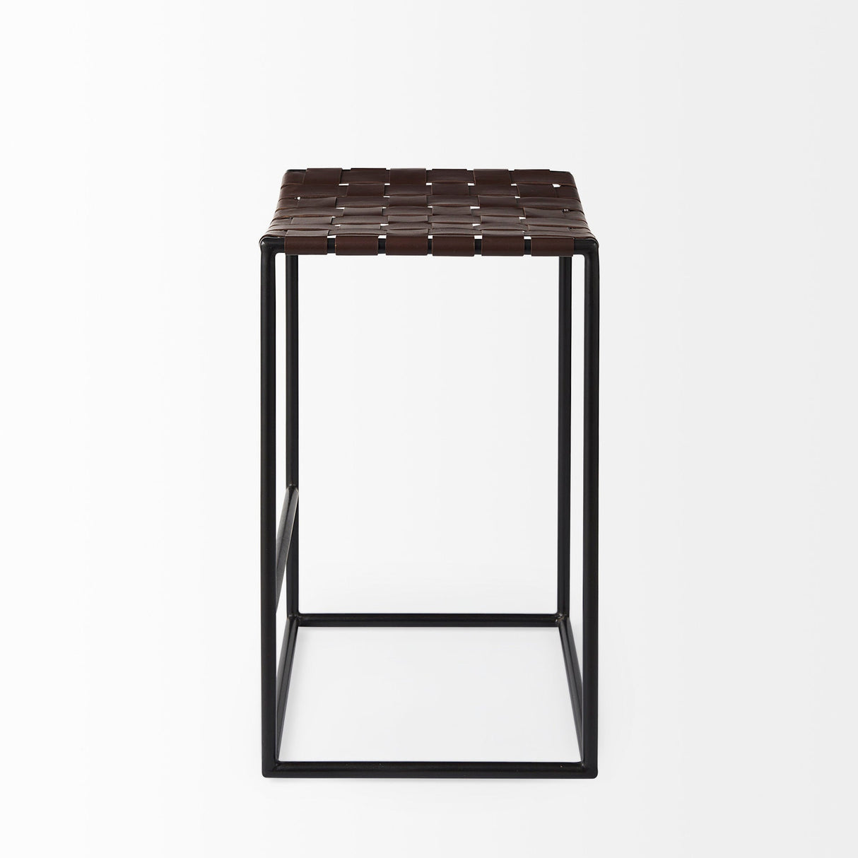 Clarissa 18.0L x 16.0W x 26.25H Dark Brown Woven Leather Seat W/ Black Iron Frame Counter Stool by Mercana at Eve Furniture