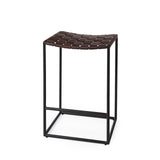 Clarissa 18.0L x 16.0W x 26.25H Dark Brown Woven Leather Seat W/ Black Iron Frame Counter Stool by Mercana at Eve Furniture