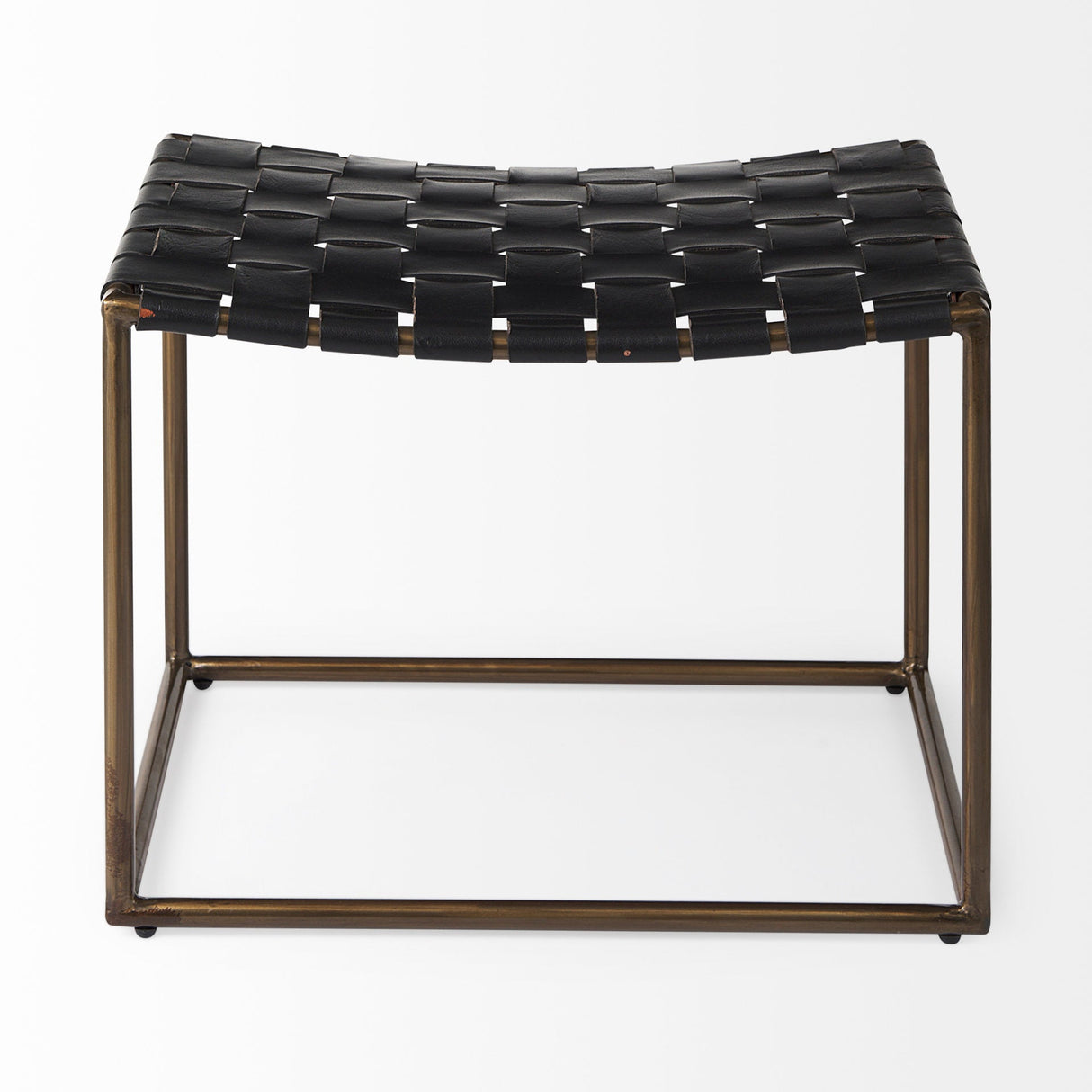 Clarissa 22.0L x 16.0W x 16.75H Black Leather Woven Seat W/ Gold Metal Frame Stool by Mercana at Eve Furniture
