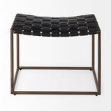 Clarissa 22.0L x 16.0W x 16.75H Black Leather Woven Seat W/ Gold Metal Frame Stool by Mercana at Eve Furniture