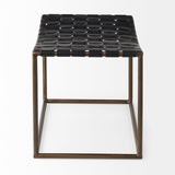 Clarissa 22.0L x 16.0W x 16.75H Black Leather Woven Seat W/ Gold Metal Frame Stool by Mercana at Eve Furniture