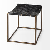 Clarissa 22.0L x 16.0W x 16.75H Black Leather Woven Seat W/ Gold Metal Frame Stool by Mercana at Eve Furniture