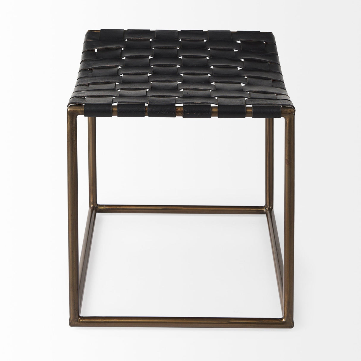 Clarissa Black Leather Woven Seat W/ Gold Metal Frame Stool by Mercana at Eve Furniture