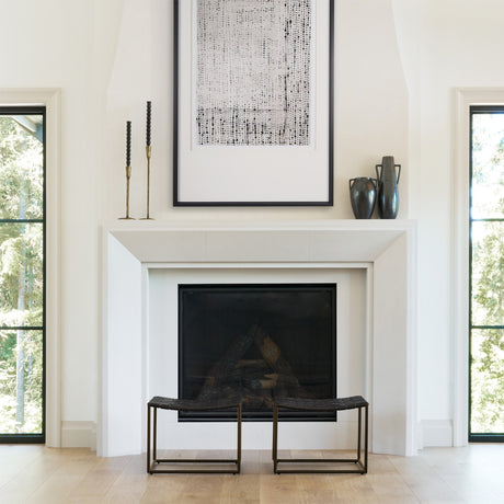 Clarissa Black Leather Woven Seat W/ Gold Metal Frame Stool by Mercana at Eve Furniture
