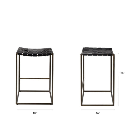 Clarissa Black Woven Leather Seat W/ Gold Frame Counter Stool by Mercana at Eve Furniture