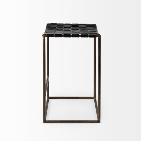 Clarissa Black Woven Leather Seat W/ Gold Frame Counter Stool by Mercana at Eve Furniture