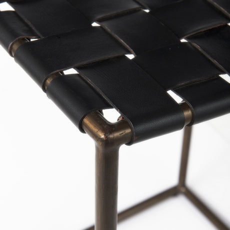 Clarissa Black Woven Leather Seat W/ Gold Frame Counter Stool by Mercana at Eve Furniture