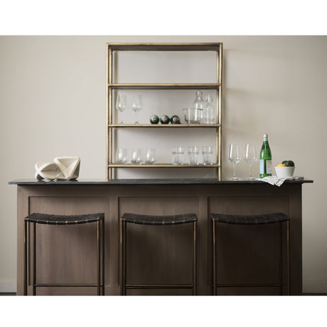 Clarissa Black Woven Leather Seat W/ Gold Frame Counter Stool by Mercana at Eve Furniture