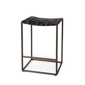 Clarissa Black Woven Leather Seat W/ Gold Frame Counter Stool by Mercana at Eve Furniture