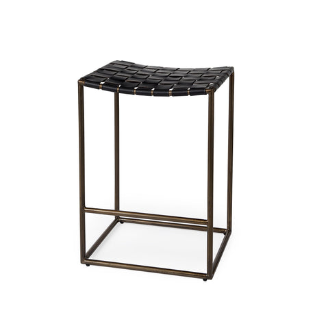 Clarissa Black Woven Leather Seat W/ Gold Frame Counter Stool by Mercana at Eve Furniture