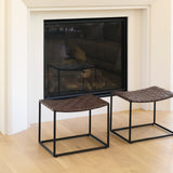 Clarissa 22.0L x 16.0W x 16.5H Brown Leather Woven Seat W/ Black Metal Frame Stool by Mercana at Eve Furniture