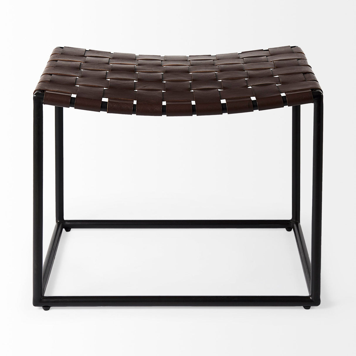 Clarissa 22.0L x 16.0W x 16.5H Brown Leather Woven Seat W/ Black Metal Frame Stool by Mercana at Eve Furniture