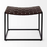 Clarissa 22.0L x 16.0W x 16.5H Brown Leather Woven Seat W/ Black Metal Frame Stool by Mercana at Eve Furniture
