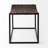 Clarissa 22.0L x 16.0W x 16.5H Brown Leather Woven Seat W/ Black Metal Frame Stool by Mercana at Eve Furniture