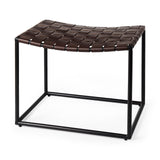 Clarissa 22.0L x 16.0W x 16.5H Brown Leather Woven Seat W/ Black Metal Frame Stool by Mercana at Eve Furniture