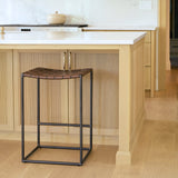 Clarissa Dark Brown Woven Leather Seat W/ Black Iron Frame Counter Stool by Mercana at Eve Furniture