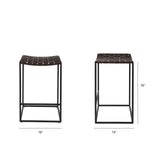 Clarissa Dark Brown Woven Leather Seat W/ Black Iron Frame Counter Stool by Mercana at Eve Furniture