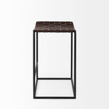Clarissa Dark Brown Woven Leather Seat W/ Black Iron Frame Counter Stool by Mercana at Eve Furniture