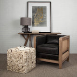Clark (20"H) Bronze Barrel Metal Base Beige Linen Shade Table Lamp by Mercana at Eve Furniture