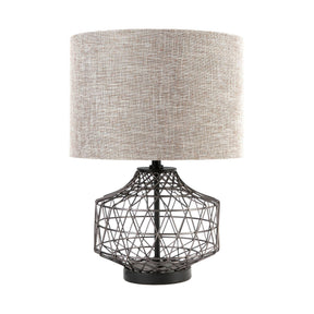 Clark (20"H) Bronze Barrel Metal Base Beige Linen Shade Table Lamp by Mercana at Eve Furniture