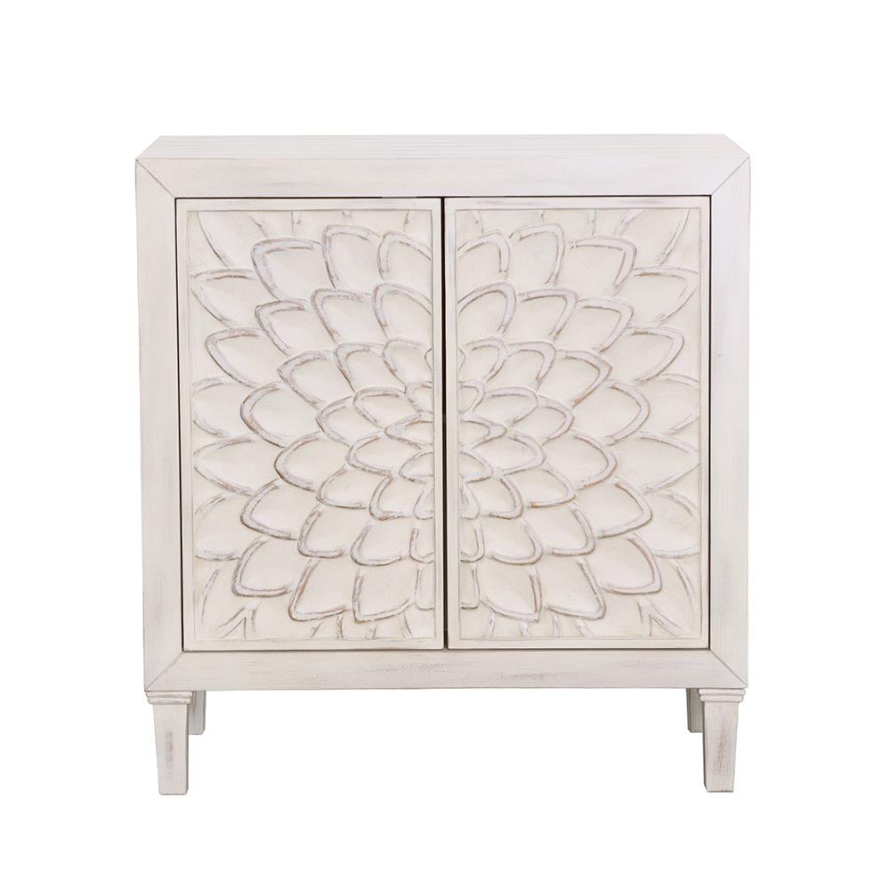 Clarkia White Accent Cabinet with Floral Carved Door