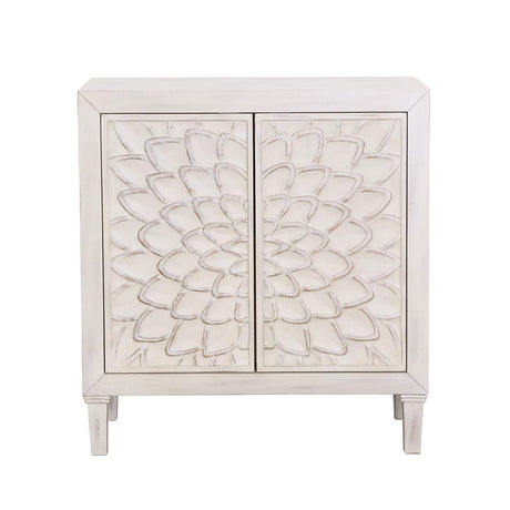 Clarkia White Accent Cabinet with Floral Carved Door