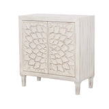 Clarkia White Accent Cabinet with Floral Carved Door