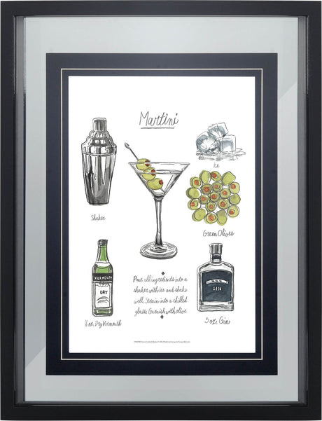 Classic Cocktail - Martini by Naomi McCavitt a Framed Art Print Matted under Glass by Mercana at Eve Furniture