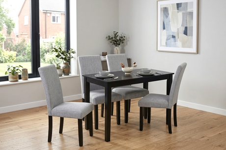 Classic Gray Linen 5-Piece Dining Room Set by Happy Homes at Eve Furniture