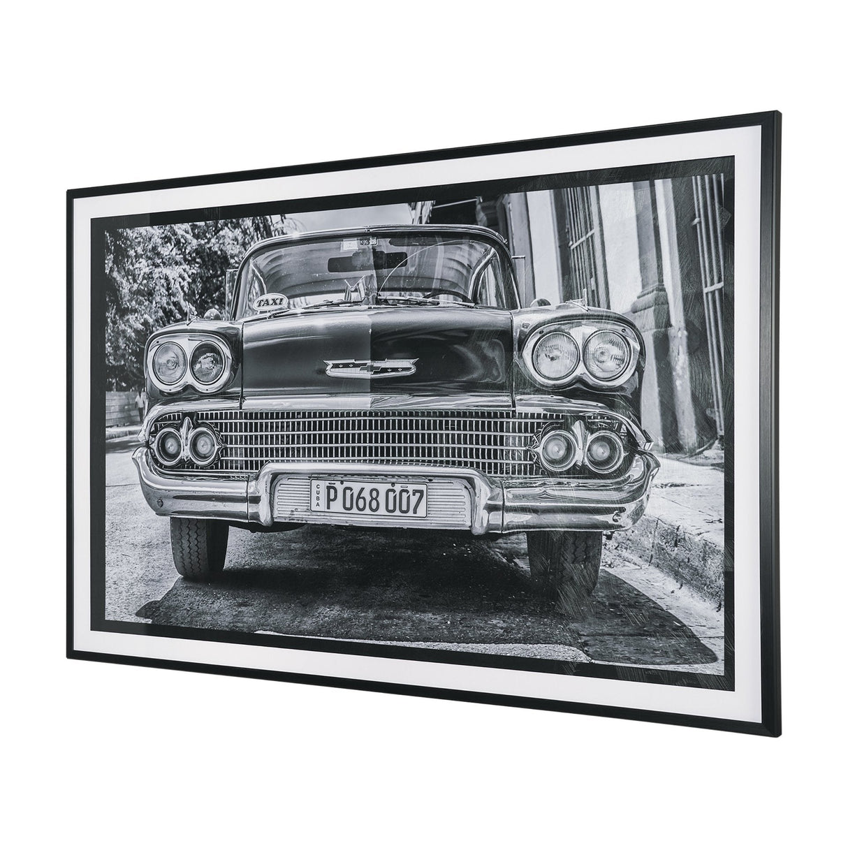 Classic Old Chevy in Havana Cuba by Richard Silver Textured Framed Art Print Matted under Glass by Mercana at Eve Furniture