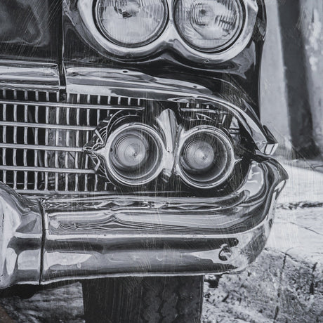 Classic Old Chevy in Havana Cuba by Richard Silver Textured Framed Art Print Matted under Glass by Mercana at Eve Furniture