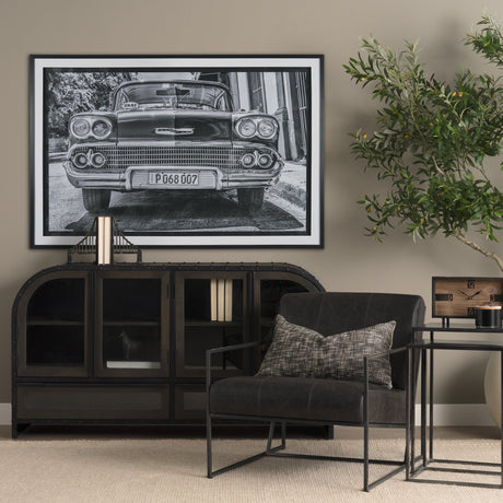 Classic Old Chevy in Havana Cuba by Richard Silver Textured Framed Art Print Matted under Glass by Mercana at Eve Furniture
