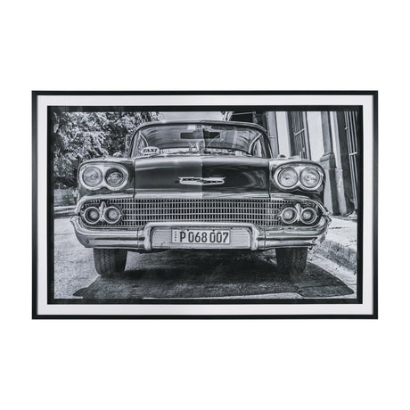 Classic Old Chevy in Havana Cuba by Richard Silver Textured Framed Art Print Matted under Glass by Mercana at Eve Furniture