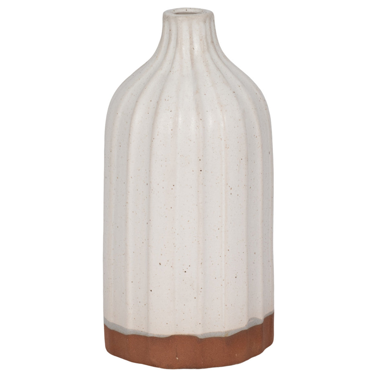 Clay, 12" Flat Ribbed Bottle Vase Exposed Bottom,