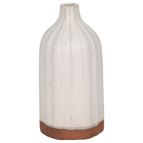 Clay, 12" Flat Ribbed Bottle Vase Exposed Bottom,