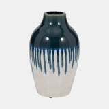 Clay, 13" Drip Vase, Blue/white