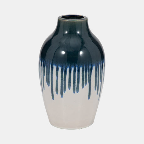 Clay, 13" Drip Vase, Blue/white