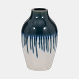 Clay, 13" Drip Vase, Blue/white