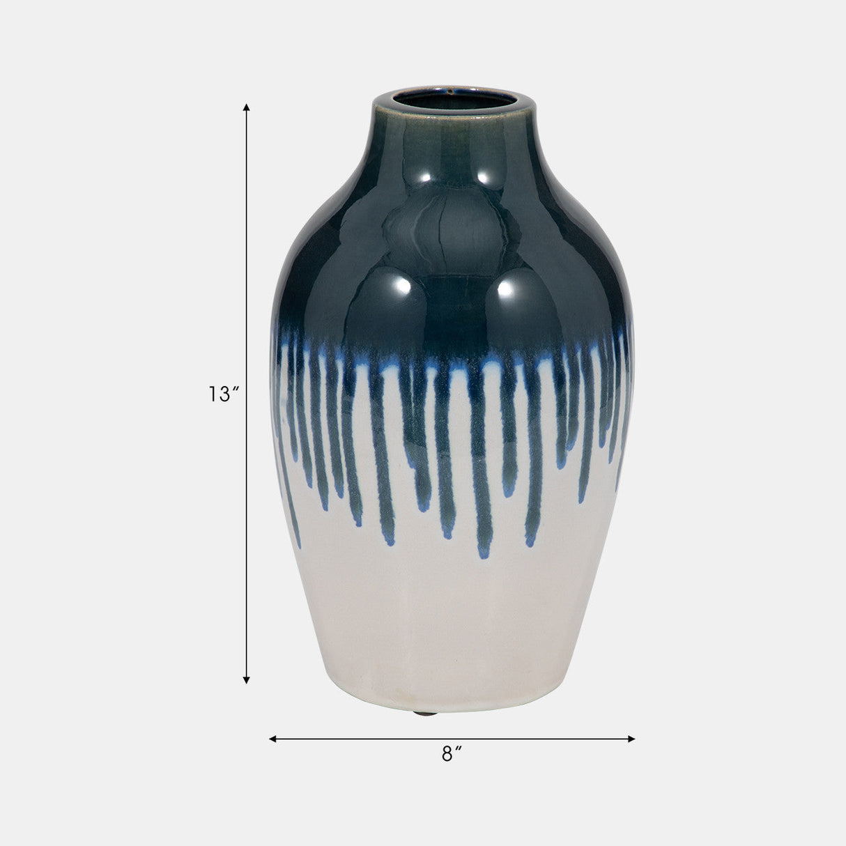 Clay, 13" Drip Vase, Blue/white