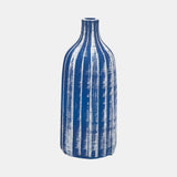 Clay, 16" Flat Ribbed Bottle Vase, Blue/white