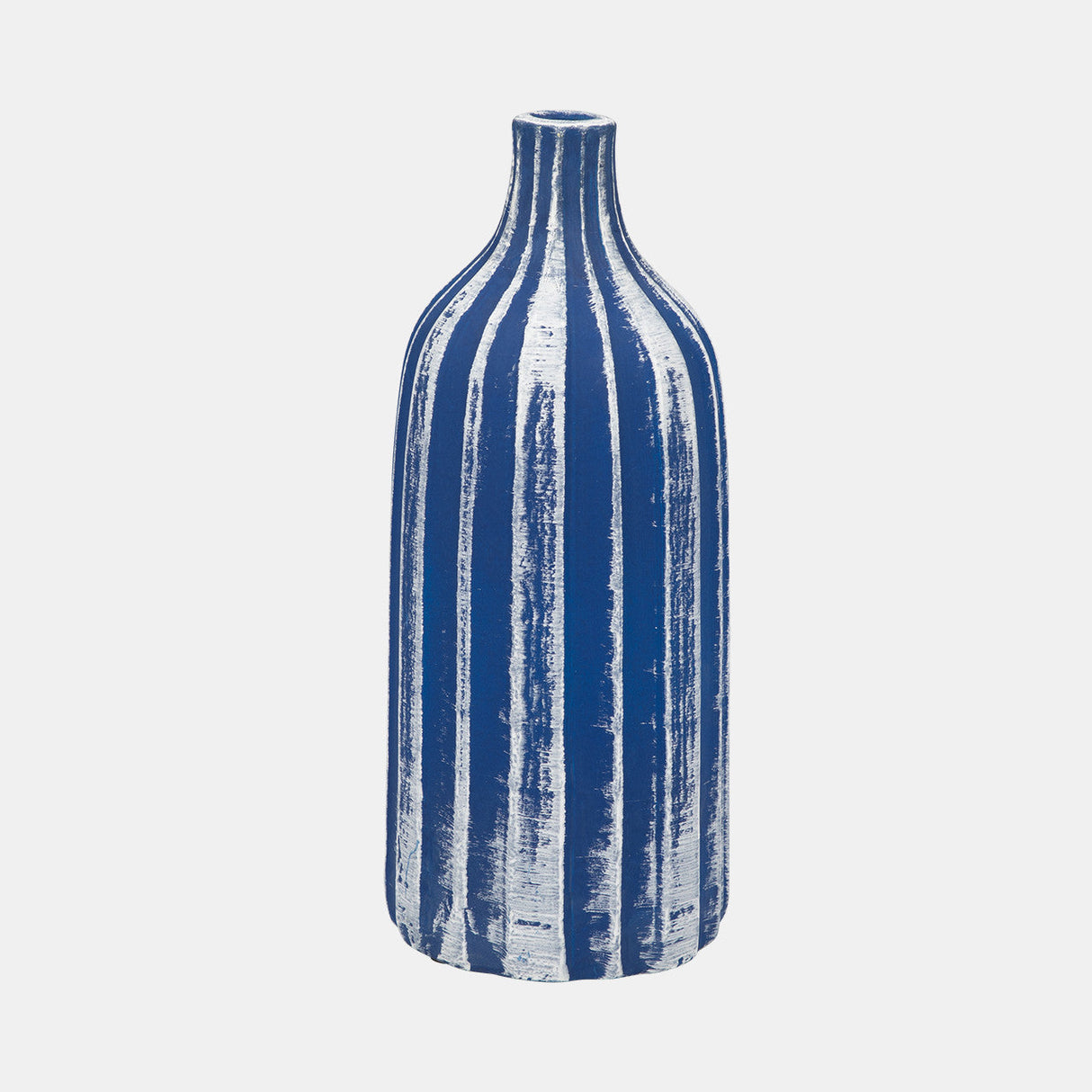 Clay, 16" Flat Ribbed Bottle Vase, Blue/white