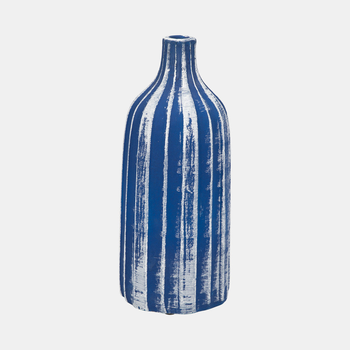 Clay, 16" Flat Ribbed Bottle Vase, Blue/white