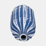 Clay, 16" Flat Ribbed Bottle Vase, Blue/white