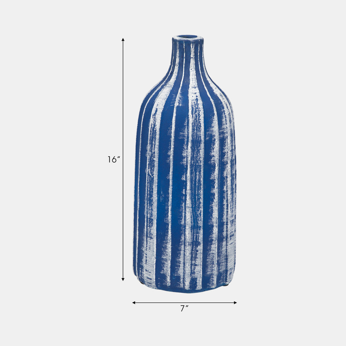 Clay, 16" Flat Ribbed Bottle Vase, Blue/white