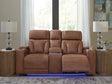 Clean-Slate Caramel Power Reclining Loveseat with Console by Ashley at Eve Furniture