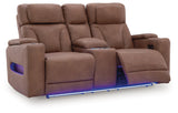 Clean-Slate Caramel Power Reclining Loveseat with Console by Ashley at Eve Furniture