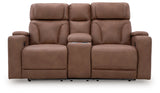 Clean-Slate Caramel Power Reclining Loveseat with Console by Ashley at Eve Furniture