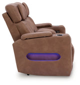 Clean-Slate Caramel Power Reclining Loveseat with Console by Ashley at Eve Furniture