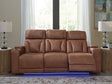 Clean-Slate Caramel Dual Power Reclining Sofa by Ashley at Eve Furniture