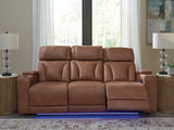 Clean-Slate Caramel Dual Power Reclining Sofa by Ashley at Eve Furniture